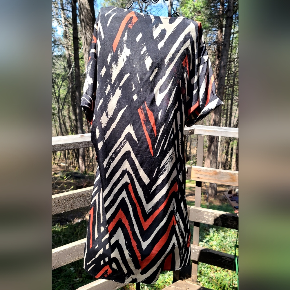 mark. lightweight luxury black orange & beige spring dress szL - Picture 3 of 6